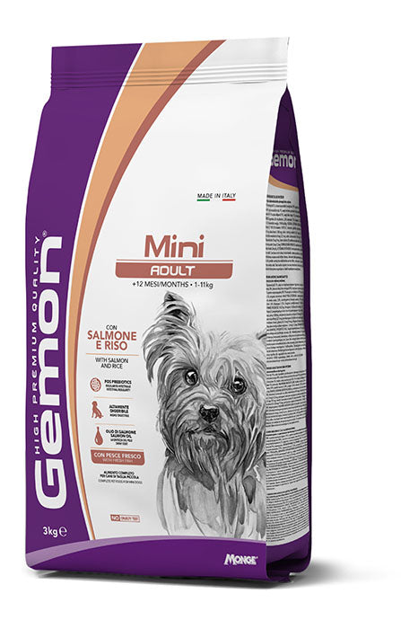 Gemon Mini Adult con Salmone e Riso 3kg Crocchette per Cani Gemon Mini Adult con Salmone e Riso 3kg Crocchette per Cani